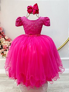 Vestido Infantil Pink com Strass Casamentos Luxo