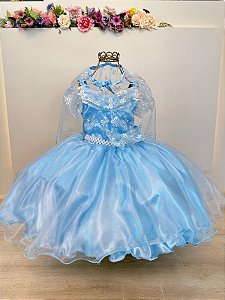 Vestido Infantil Princesas Frozen Elsa Anna com Capa Festas