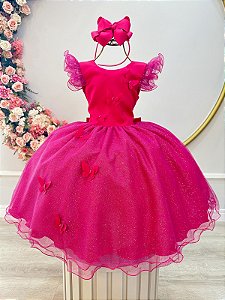 Vestido Infantil Pink Jardim das Borboletas Festas