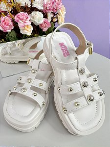 Sandália Infantil Papete de Tiras Charmozinha Off White Luxo