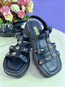 Sandália Infantil Papete de Tiras Charmozinha Preto Luxo