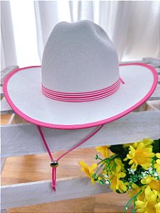 Chapéu Cowboy Rosa Infantil Feminino Boiadeira Texano Branco Festa