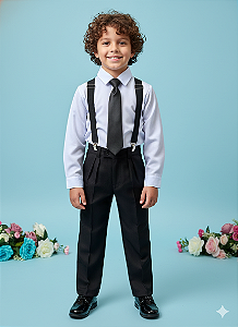 Conjunto Social Terno Preto para Meninos Preto Suspensorio Cetim