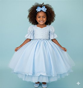 Vestido Infantil Azul Bebe Lese Midi Festa Luxo Casamento