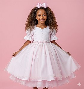 Vestido Infantil Rosa Bebe Lese Midi Festa Luxo Casamento
