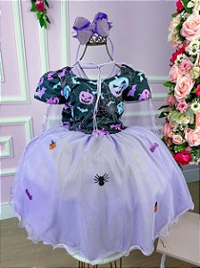 Vestido Fantasia Halloween Saia Lilas Infantil Bruxinha