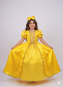 Fantasia A Bela e a Fera Longa Infantil Festa  Luxo