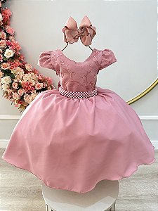 Vestido Infantil Rose Busto Renda Festas
