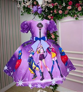 Vestido Guerreiras do K-Pop Festa Infantil Tematicos Luxo