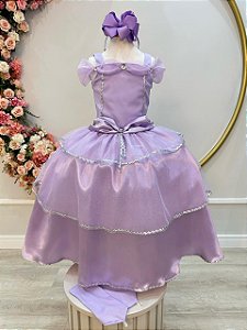 Fantasia Infantil Princesa Rapunzel Glitter Com Luvas