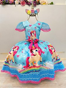 Vestido Fantasia Infantil Unicórnio Colorido Festas