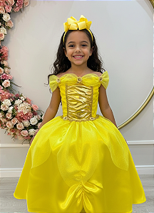 Fantasia Infantil Princesa Bela e a Fera Aurora Com Luvas
