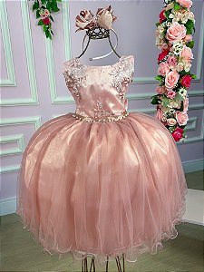 Vestido Rose Juvenil Helena Festa Infantil Luxo