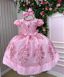 Vestido Jardim Encantado Rosa Chiclete Festa Infantil Marcelina