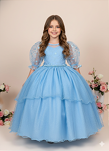 Vestido Azul Bebe Longo Juvenil Festa Luxo Casamento Eva