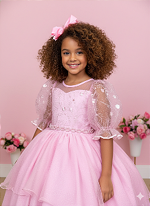 Vestido Rosa Bebe Longo Juvenil Festa Luxo Casamento Eva