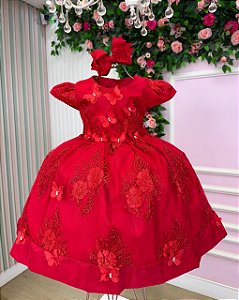 Vestido Jardim Encantado Vermelho Festa Infantil Marcelina