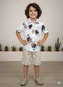 Conjunto Infantil Menino Shorts Linho Camisa Off Lucas