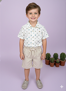 Conjunto Infantil Menino Shorts Linho Camisa Off