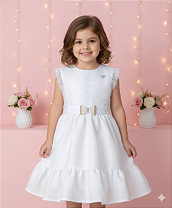 Vestido Infantil Branco Ano Novo Festas Valeria