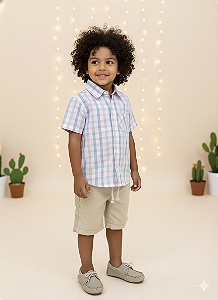 Conjunto Infantil Menino Shorts Linho Camisa Xadrez
