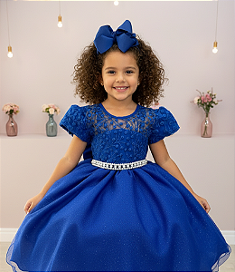 Vestido Infantil Azul Royal Festa Tule Glitter
