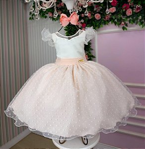 Vestido Infantil Pessego Midi Festa Luxo