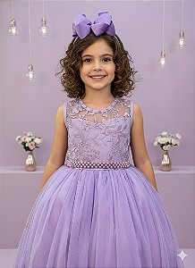 Vestido Infantil Lilás Longo Renda Formatura Daminha