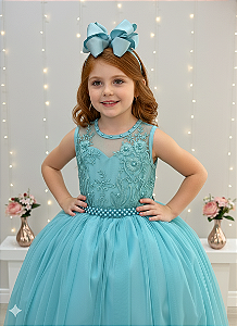 Vestido Infantil Verde Longo Renda Formatura Daminha
