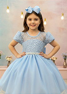 Vestido Infantil Azul Claro Festa Tule Glitter