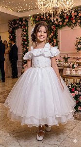 Vestido Infantil Branco Midi Festa Luxo Lese Formatura