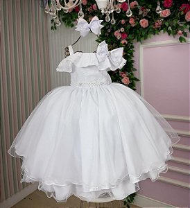 Vestido Infantil Branco Midi Festa Luxo Lese Formatura
