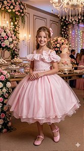 Vestido Infantil Rosa Bebe Midi Festa Luxo Lese Formatura