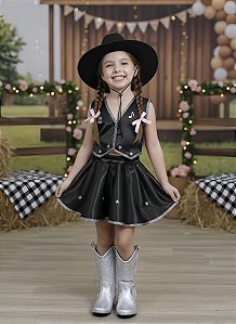 Conjunto Country Preto Fantasia Infantil da Boiadeira Preto Festas