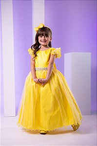 Vestido Infantil Longo Festa Luxo Amarelo Amanda