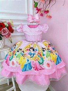 Vestido Infantil Rosa Princesas com Cinto Pérolas