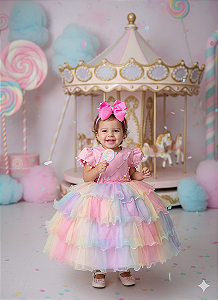 Vestido Infantil Arco iris Candy Babados Tule