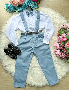 Conjunto Suspensório Azul Serenity Menino Pajem Casamento