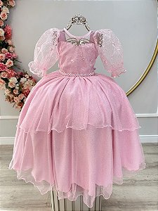 Vestido Infantil Rosa Busto Renda Daminhas Festas Luxo