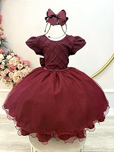 Vestido Infantil Marsala Busto Nervura Festas Daminhas