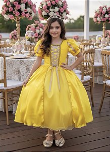 Fantasia Infantil Princesa Bela e a Fera Amarelo Festas Luxo