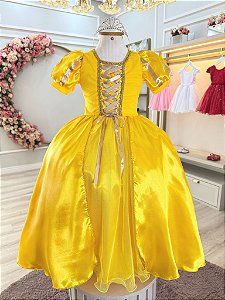 Fantasia Infantil Princesa Bela e a Fera Amarelo Festas