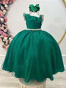 Vestido Infantil Longo Verde Bandeira Luxo Formaturas Daminhas