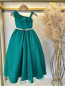 Vestido Infantil Longo Verde Bandeira Luxo Formaturas Daminhas