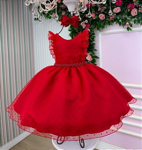 Vestido Infantil Vermelho Festa Luxo Aniversario Julia