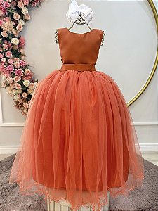 Vestido Infantil Longo Terracota Daminhas Casamentos Luxo