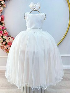 Vestido Infantil Longo Marfim Daminhas Formaturas Luxo