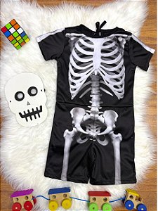 Fantasia Infantil Caveira Hallowen Esqueleto Máscara