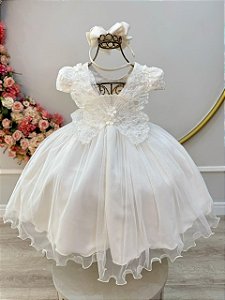 Vestido Infantil Marfim Jardim Encantado Renda Festas