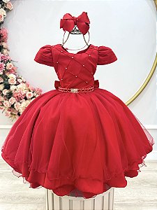 Vestido Infantil Vermelho Busto Com Nervura Damas Formatura